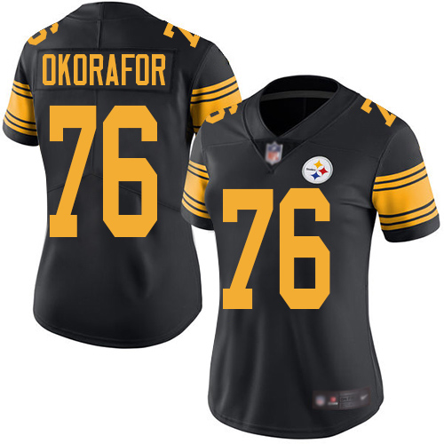Women Pittsburgh Steelers Football #76 Limited Black Chukwuma Okorafor Rush Vapor Untouchable Nike NFL Jersey